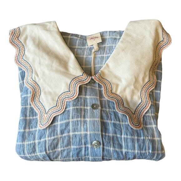 NWT Plenty by Tracy Reese Embroidered Plaid Blouse blue & white size 2X - Picture 5 of 12